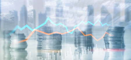 Universal Financial stock trading graph chart diagram business finance concept double exposure mixed...