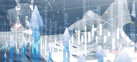Stock market forex trading graph and candlestick chart suitable for financial investment concept.の写真素材