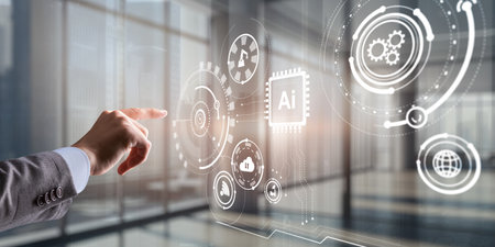 Artificial Intelligence control futuristic data screen. Business Technology.の写真素材