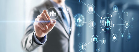 HR Recruitment Structure Global Outsourcing Social network communication concept. Virtual screen.の写真素材