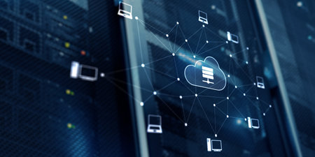Cloud Computing Technology Data Storage and Security on server background.の写真素材