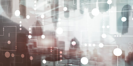 Abstract digital particles. Cyber network background. Technology background.の写真素材