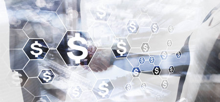 Dollar sign on the background of a modern city. Finance concept.の写真素材