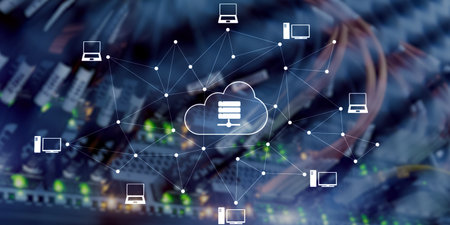 Cloud Computing Technology Data Storage and Security on server background.