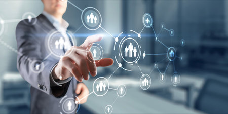 HR Recruitment Structure Global Outsourcing Social network communication concept. Virtual screen.の写真素材