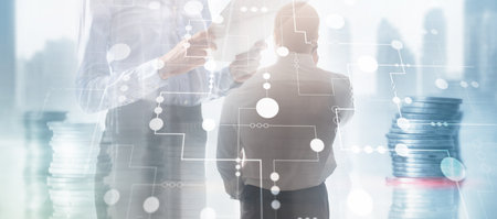 Universal financial background. Line and dots. Futuristic digital background for Business technology.の写真素材