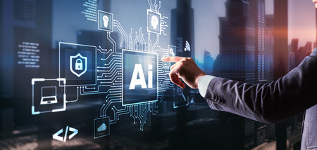 Artificial Intelligence Processor Concept. AI Big Data Array on virtual screen.の写真素材