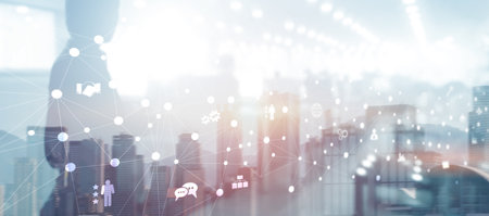 Connecting people on the internet. Social network global connection.の写真素材