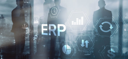 Enterprise Resource Planning ERP Corporate Company Management. Abstract Background.の写真素材