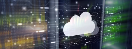 Cloud storage with server room background. Technology Business Internet.
