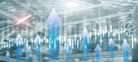 Stock market forex trading graph and candlestick chart suitable for financial investment concept.の写真素材
