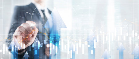 Stock market forex trading graph and candlestick chart suitable for financial investment concept.の写真素材