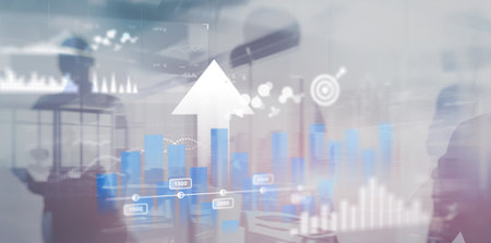 Financial charts and diagrams on abstract finance background.の写真素材