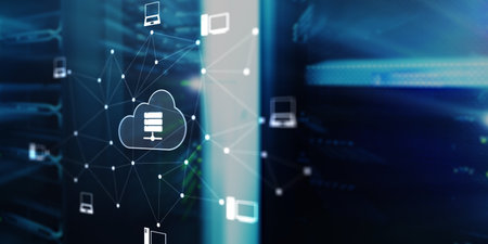 Cloud Computing Technology Data Storage and Security on server background.の写真素材