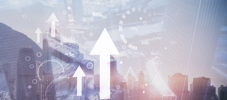 Arrow finance Trading concept 2025. Mixed Media Background.の写真素材