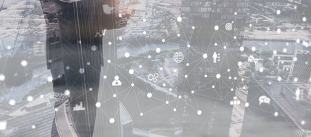 Connecting people on the internet. Social network global connection.の写真素材