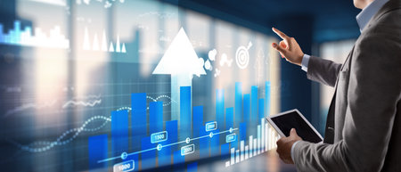Business intelligence. Diagram, Graph, Stock Trading, Investment dashboard. Arrows up.の写真素材