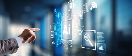 Artificial Intelligence Processor Concept. AI Big Data Array on virtual screen.の写真素材