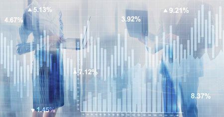 Stock chart wit blue bars, reflecting market trends on grid background.