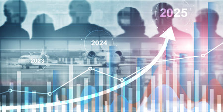 Financial background, economic growth 2023-2025. Abstract background.