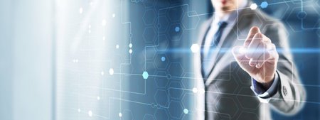 Modern graphic background made honeycomb shape. lines and percentages. Connection concept.の写真素材