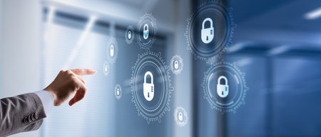 Cyber Security. Gears on a Virtual Screen. Data Protection Technology.