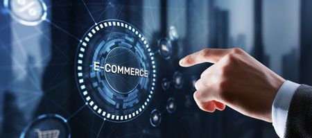 Businessman clicks E-commerce Global Business Digital Marketing.の写真素材