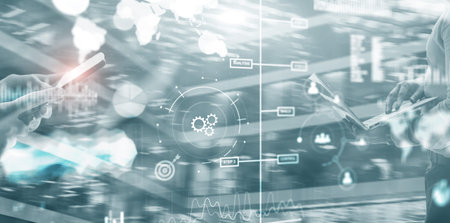 Business intelligence performance indicator KPI Analysis dashboard transparent blurred abstract...