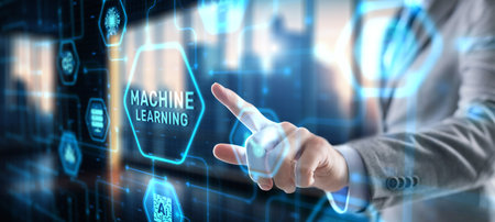 Businessman presses a button Machine learning. New technology 2025.