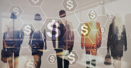 Abstract financial background with multiple dollar currency symbols and economy concept.の写真素材