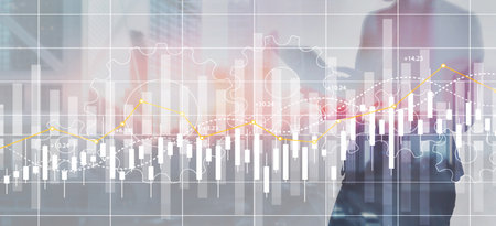 Financial growth indicators dashboard with positive metrics. Gears concept.の写真素材