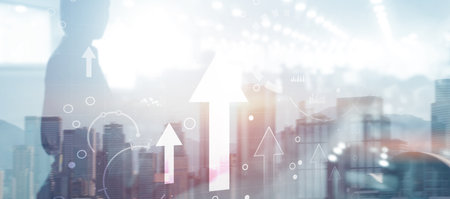 Arrow finance Trading concept 2025. Mixed Media Background.の写真素材