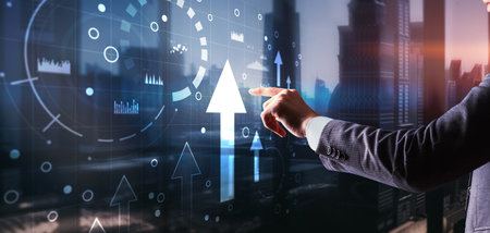 Progress or development concept. 2025 Business growth, investment profit increase, arrow graph...