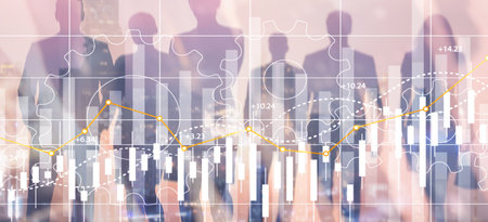Financial growth indicators dashboard with positive metrics. Gears concept.の写真素材