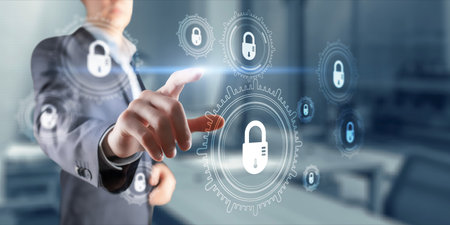 Cyber Security. Gears on a Virtual Screen. Data Protection Technology.
