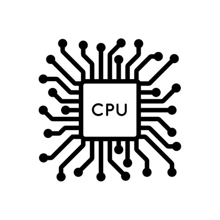 Central processor icon, computing element, information processing in simple style isolated on white...