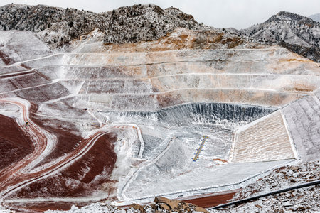 View of the industrial mine waste dam (tailing dam). A tailings dam is typically an earth-fill...