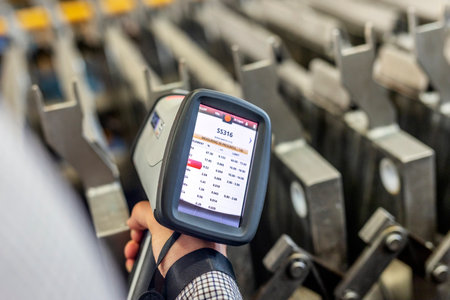 The worker is controlling to quality of stainless steel (SS 204 material) with x-ray fluorescence...