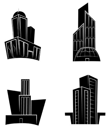 Black Silhouette Collection Of Buildingsのイラスト素材