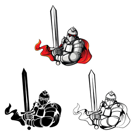 Coloring book Knight Warrior cartoon character - vector illustration のイラスト素材
