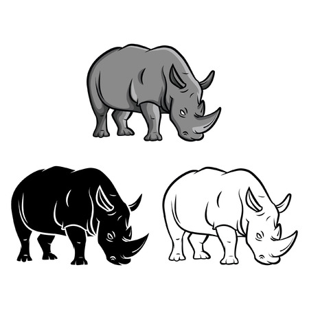 Coloring book rhinoceros cartoon character - vector illustration のイラスト素材