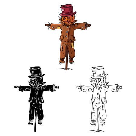 Coloring book Scare Crow cartoon characterのイラスト素材