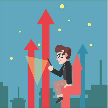 Businessman taking picture at up levelのイラスト素材