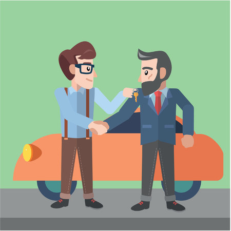 businessman selling car flat color cartoon illustrationのイラスト素材