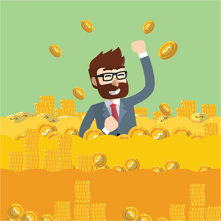 Businessman at pool of coinのイラスト素材