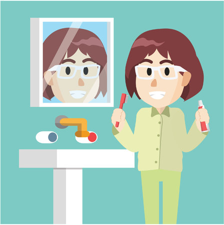 girl brush her teethのイラスト素材