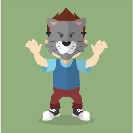 boy surprising with wolf maskのイラスト素材