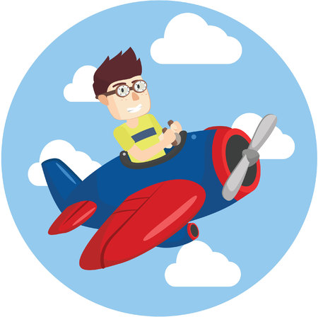 boy riding planeのイラスト素材