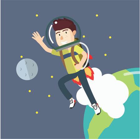 boy go into space with a jetpackのイラスト素材