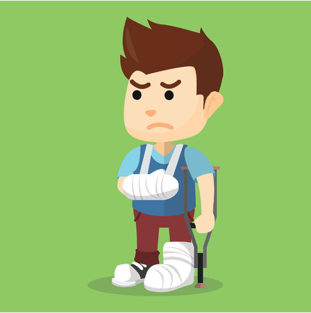 Boy broken arm and leg  flatのイラスト素材